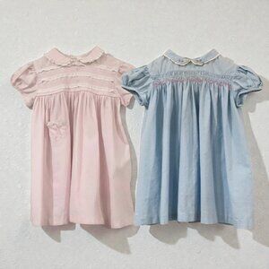 VTG Polly Flinders Nannette Baby Girl 12M Dress Smocked 1950s Vintage Set of 2x